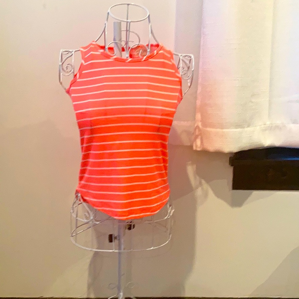 Coral Striped Tank Top with Open Back Bow Tie